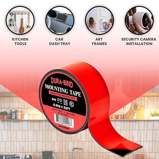 Heavy Duty Mounting Tape, Double Sided VHB Foam Tape; for LED Light Strips, Car Tape, Decor and More. Waterproof, Extra Long Roll 33ft, Black (0.95)