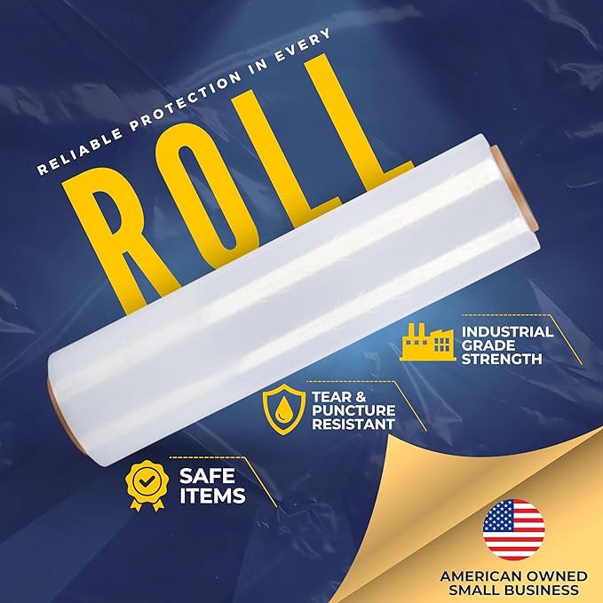 Rockin Rolls Stretch Film Wrap – 18" x 1500 FT x 80 Gauge, 1 Roll Heavy Duty Pallet Wrap, Clear Plastic Moving Wrap for Packing, Shipping, Furniture & Luggage – Durable Self-Adhering Shrink Wrap Roll