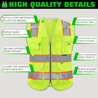 BeautyWill 5Pack Custom Logo Safety Vest 8 Pockets Class2 ANSI Certified High Visibility Reflective Vest for Men - Personalized Logo Heavy-Duty Work Vest（Yellow，S）