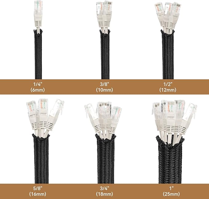 Polyamide Cable Sleeve, 10ft Flexible Expandable Braided Sleeving, Cable Management Sleeve for TV Computer Office Home Entertainment (Black, 3/8")