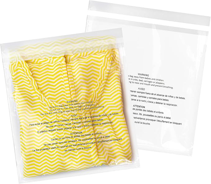 iMailer - 500 Pcs - 11" x 14" Clear Poly Bags with Suffocation Warning Self Seal 1.6 Mil for Shipping, Packaging, T-Shirt - Permanent Adhesive
