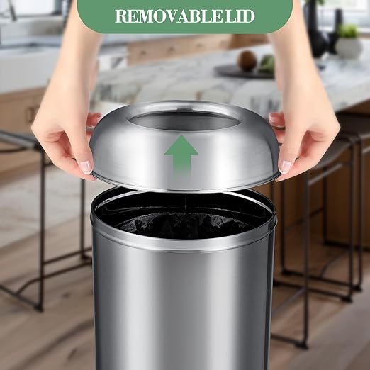 65L/17 Gallon Tall Commercial Trash Can, Large Capacity Brushed Stainless Steel Trash Bin with Open Top, Commercial Grade Heavy Gauge for Home, Office, Restaurant