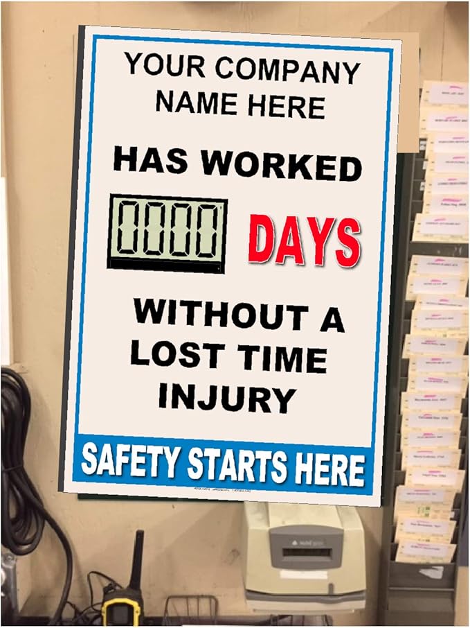 Full Size Digital Safety Scoreboard 20" x 28" – Battery Operated LED Scoreboard, Electronic Scoreboard, Large Digital Timer, Digital Scoreboard with Remote, Safety Sign for Workplace, Custom Office, Indoor Use