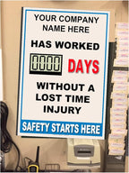 Full Size Digital Safety Scoreboard 20" x 28" – Battery Operated LED Scoreboard, Electronic Scoreboard, Large Digital Timer, Digital Scoreboard with Remote, Safety Sign for Workplace, Custom Office, Indoor Use