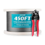 Lichamp 450FT 1/8" Stainless Steel Wire Rope Cable, Aircraft 316 SS Braided Steel Wire Thin Metal Cable Hardware for Deck Railing Handrail Safety System, SSC450