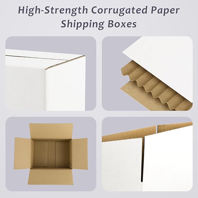 Frametory 8x6x4 Pack of 25 Corrugated Cardboard Packing Shipping Mailing Moving Carton Boxes, White