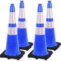 Fluorescent Orange/Green PVC Traffic Cones, Heavy Black Base Parking Lot Cone Structurally Stable Weatherproof Road Construction Safety Cones (4, Blue, 28" Large)