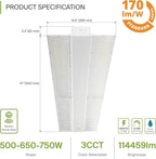 ASD LED Linear High Bay Light Fixture, Commercial Shop Lighting | 3CCT, Dimmable, Power Adjustable, DLC Premium, UL Listed | 750W 114000LM 3500-5000K 100-277V | Warehouse, Garage, Workshop | White