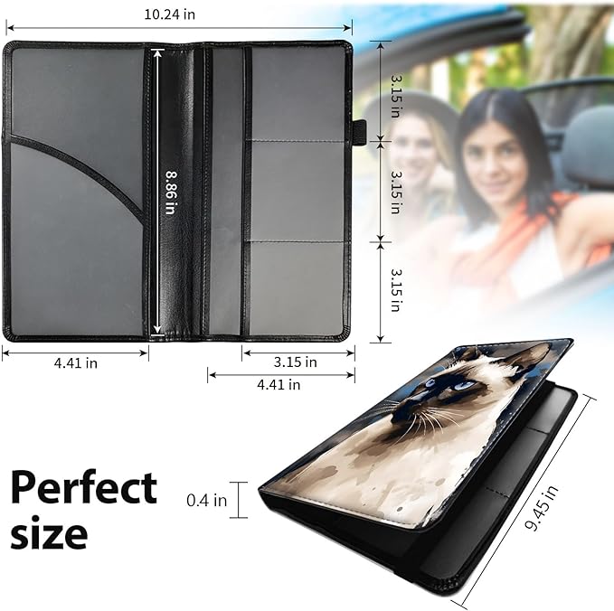 Car Registration and Insurance Holder, Leather Car Glove Box Organizer, Cool Car Accessories for ID, Driver's License Cards & Essential Document,business cards,Men&Women,Watercolor Cats