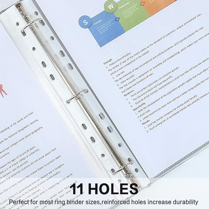 Sheet Protectors, HERKKA 900 Pack Heavy Duty Clear Plastic Page Protectors Sheet Reinforced 11-Hole Fit for 3 Ring Binder Fits Standard 8.5 x 11 Paper, 9.25 x 11.25 Top Loaded, Acid Free