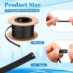 Pangda 75 Feet 1/4 Inch Wire Loom Pet Expandable Braided Sleeving Braided Sleeve for TV, Computer, Home Theater (Black)