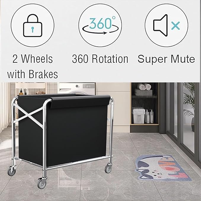 Commercial Laundry Cart 12 Bushel (400L) Collapsible Laundry Baskets with Wheels, Heavy Duty Industrial Rolling Baskets Trucks with Steel Frame and Waterproof Oxford Cloth, for Home Organizer Storage