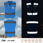 TCCFCCT Mesh Hi Vis Vest 9 Pockets High Visibility Reflective Safety Vest for Men Women, Safety Construction Vest with Reflective Strips, Meets ANSI/ISEA Standards, (Blue, Medium)