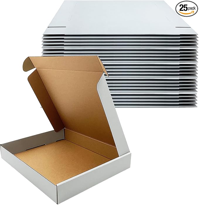 13x11x2 Inches Shipping Boxes Set of 25,White Corrugated Mailing Cardboard Box Literature Mailer for Packing Small Business Moving Storage, E-Commerce Packaging Mailing Boxes Gift Boxes for Presents