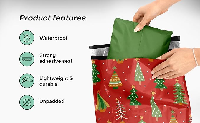 10x13 Poly Mailers – Christmas Tree – Waterproof, Tear-Resistant Shipping Bags with Adhesive Seal – 100 Pack – Package Mint