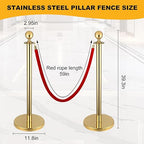 8pcs Gold Stanchions Post with 6pcs 5 ft Red Velvet Rope, Red Carpet Ropes and Poles, Crowd Control Barriers Decorations for Red Carpet, Parties, Wedding, Exhibitions,Theaters,Clubs