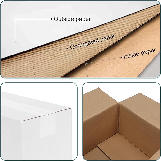Calenzana 10x6x4 Shipping Boxes Set of 25, White Corrugated Cardboard Box for Mailing Small Business Packing Gifts