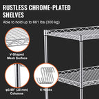VEVOR Kitchen Utility Cart, 3 Tiers, Wire Rolling Table with 661 LBS Capacity, Steel Service Desk on Wheels, Metal Storage Trolley with 80 mm Deep Basket Curved Handle 6 Hooks