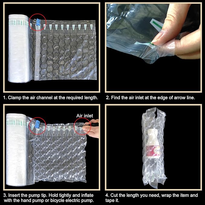 Bubble Cushioning Wrap Roll Inflatable Bottle Shipper Protector Sleeve, Air Pillows for Shipping Large Size Air Bubbles Packing Supplies for Fragile Items Recyclable Packaging Material 12"x82'