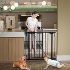 Extra Wide Baby Gate Extra Wide Extra Tall Dog Gates for Stairs Doorways Black Metal Tension Indoor Safety Gates with Pressure Mount 76.38-81.1 Inch
