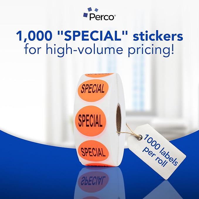 Perco Fluorescent Red 1-Inch Circle Special Retail Stickers — 1,000 Perforated Labels Per Roll — Ideal for Storefronts, Retail Merchandising, Flea Markets, Discount Marking, Clearance — Made in USA
