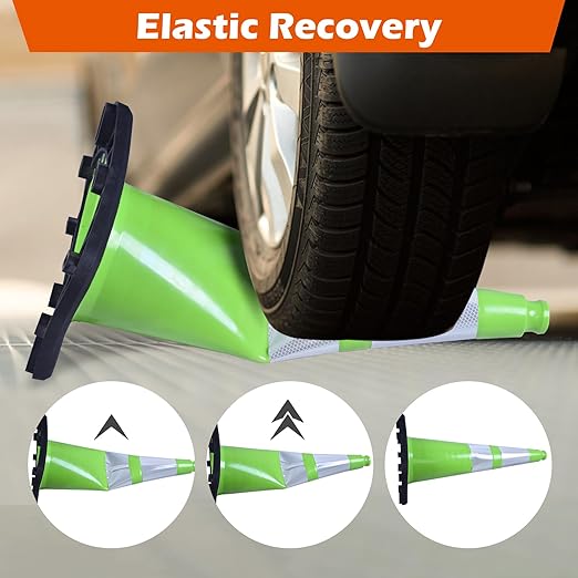 6 Pack 28 Inch Green Traffic Cones with Reflective Strips, Heavy Duty Black Base Cones for Outdoor Events, Driveways and Construction Zones (6, Green, 28 Inch)