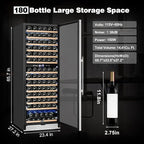 Tylza 24 Inch Wine Fridge Dual Zone, 180 Bottles Wine Cooler Refrigerator With Stainless Steel and Professional Compressor, Fast Cooling Low Noise and No Fog Built-in or Freestanding