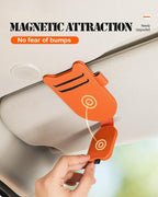 Sunglasses Holder for Car Visor, Magnetic Leather Glasses Eyeglass Clip, With Ticket and Pen Clip (Black)