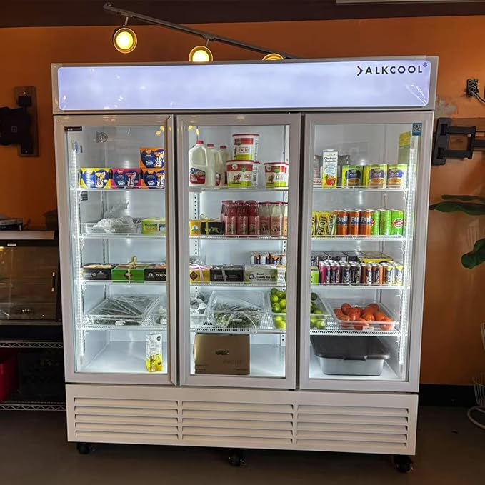 Commercial Refrigerator Floral Beverage Display Cooler,3 Glass Doors Commercial Flowers Fridge With LED Light Adjustable Shelves,ETL Approval,71" Wide,63.5 Cuft,White,(Wheel Included)