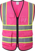 High Visibility Safety Vests Reflective with 5 Pockets and Zipper Hi Vis Construction Work Vest for Men Women,Meets ANSI/ISEA Standards(EK175-Pink-3XL)