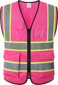 Reflective Safety Vest for Men Women,5 Pockets High Visibility Construction Work Vest with Zipper Front,Meets ANSI/ISEA Standards(EK175-Pink-M)