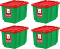 IRIS USA 4-Pack 12 Gallon Storage Bins with Lids |Made in USA| Heavy Duty Plastic Tote Containers for Holiday Organization, Large - Green/Red
