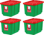 IRIS USA 4-Pack 12 Gallon Storage Bins with Lids |Made in USA| Heavy Duty Plastic Tote Containers for Holiday Organization, Large - Green/Red
