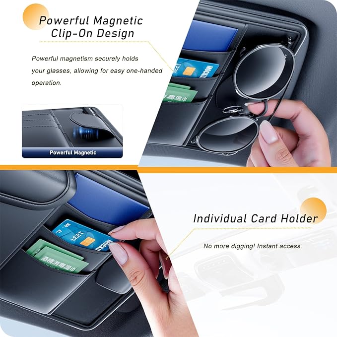 Tumecos Car Sun Visor Organizer with Tissue Holder, Auto Consoles Organizer with Sunglass Clip,Multi-Pocket Visor Accessories for Truck, SUV，Card/Pen/Driver's License Storage