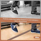 Floor Cord Cover for Wires on Floor Self Adhesive Cord Hider Floor Cable Management Wire Covers for Cords Protector Prevent Cable Trips Cord Cavity W 0.32" x H 0.32", Misty Brown Wood, 3.3Ft