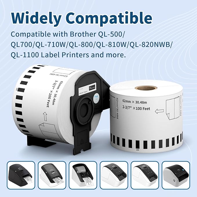 12 Rolls DK2205 (2.4 in X 100 Ft) Shipping Address Labels, Compatible with Brother QL-800 QL 600 810W 820nwb 1110NWB Printer, Replacement Continuous Labels