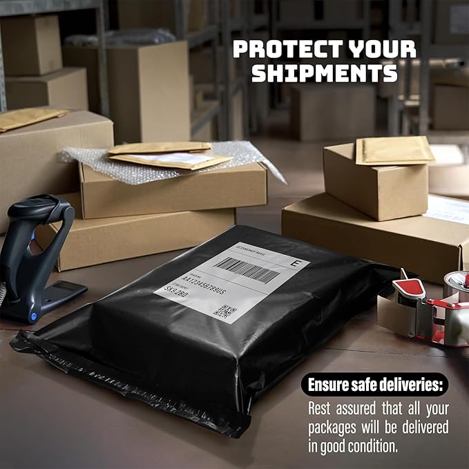 Poly Mailers 14.5x19 Inch 100 Pack - Waterproof Black Shipping Bags for Clothing & Packages, Strong Adhesive Sealing Mailing Envelopes for Small Business