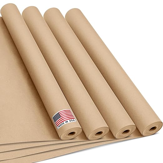 24" x 1200" (100 ft) Natural Kraft Paper Roll (Value Pack – 4 Rolls) – Made in USA, 100% Recyclable Brown Packing Paper for Shipping, Packaging, Crafting & Gift Wrapping