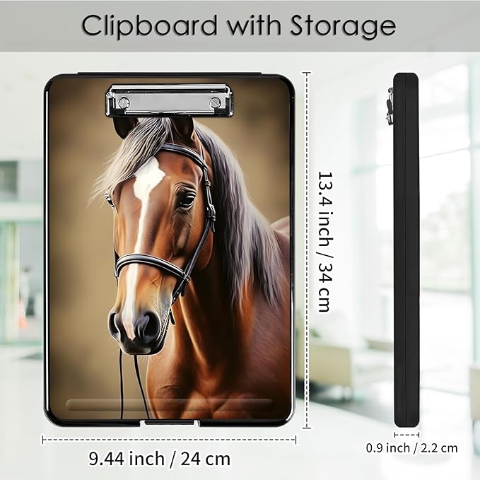 Clipboard with Storage,Office Supplies Nursing Clipboards Folder with Pen Holder Plastic Foldable Clip Board with Storage for Nurse Teacher,Beautiful Horse
