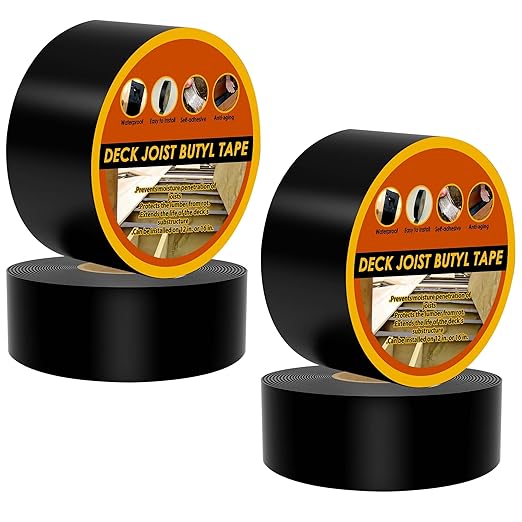 Joist Tape for Decking 4 Inch x 50 Feet 4 Pack, Weatherproof Butyl Sealant Deck Joist Tape，Protects The Top of The Joist, Beam, and Wood
