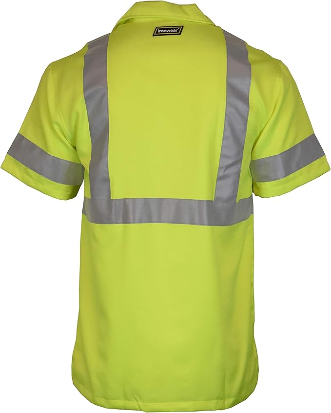 Ironwear 1860 Hi-Visibility Short Sleeve Buttoned Down Safety Work Shirt-Type R | ANSI Class 3 Compliant Lime