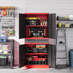 Letaya Metal Garage Storage Cabinet with Drawer,4 Door Tool Cabinet with Adjustable Shelves for Garage Home Office Utility Room (Red)