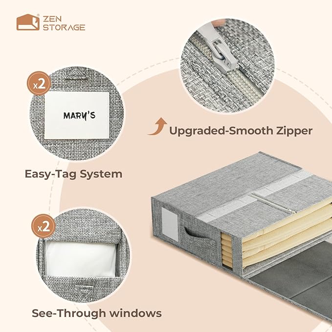 4Pack Sheet Organizers for Linen Closet - King/Queen Size Bedding Storage Boxes with Clear Window, Foldable & Dustproof Linen Organizer for Blankets & Sheet Sets,Grey