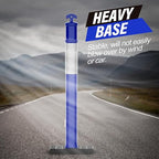 RoadHero 45 Inch Delineator Post with Rubber Base, Heavy Duty Blue Traffic Delineator Posts Cones with Reflective Collars for Parking Lots, Road Safety, Construction Events 3 Pack