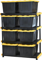 CX Black & Yellow, Shelving Unit and Heavy Duty Storage Containers, Extremely Durable (Shelf + 27 Gallon Container (8-Pack)), for Garage, Warehouse & Seasonal Storage