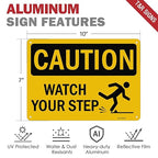 T&R Caution Watch Your Step Signs - 4 Pack - 10 x 7 Inches Rust Free .040 Aluminum -Reflective, UV Protected, Waterproof, Weatherproof and Fade Resistant - 4 Pre-drilled Holes