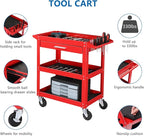 TUFFIOM 3 Tier Rolling Tool Cart with Drawer, Tool Service Cart on Wheels w/2 Brake, 330 LBS Capacity Industrial Heavy Duty Utility Cart, Tool Organizer for Mechanic, Garage, Warehouse & Repair Shop