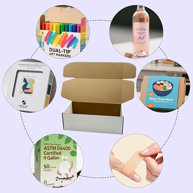 12x6x4 inches Shipping Boxes Set of 20, White Cardboard Box Kraft Corrugated Mailer Box，Boxes for Shipping E-commerce Packaging, Holidays Gift and Small Business Giving Literature Mailing