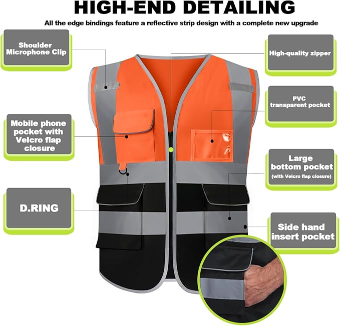 BeautyWill 10/20 Pack Custom Logo Safety Vest,Bulk High Visibility Class 2 Reflective Work Vests