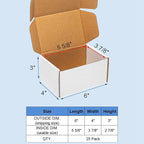 White Shipping Boxes 6x4x3" 25 Pack - Corrugated Cardboard Mailing Boxes for Small Business - Literature Mailer Packaging Supplies